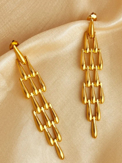 Σκουλαρίκια ατσάλι μακρυά με κομμάτια-EA650