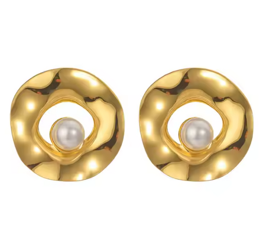 Earrings Gold Plated Open Circle with Perla-EA494