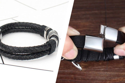 Bracelet bracelet with black synthetic leather-br245