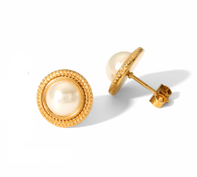 Small steel earrings with pearl-EA622