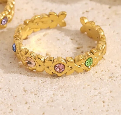 Δαχτυλίδι επιχρυσωμένο ατσάλι με πολύχρωμες πέτρες-R011