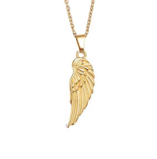 Collana con ali d'angelo in acciaio dorato-NE044