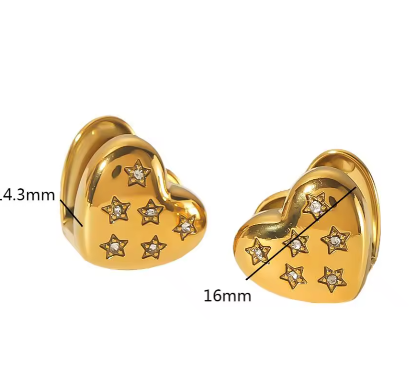 *Σκουλαρίκια ατσάλι χρυσό καρδιά με αστεράκια-EA597