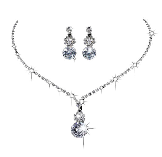 Conjunto de collar y pendientes de plata con cristales-SET035