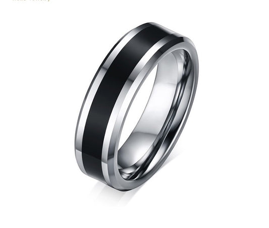 Black stripe steel wedding ring - r061