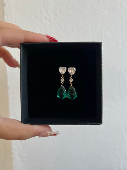 Heart and green crystal earrings - ea264