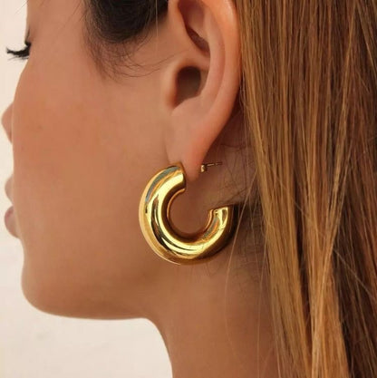 Steel Gold Hoop Earrings - EA126