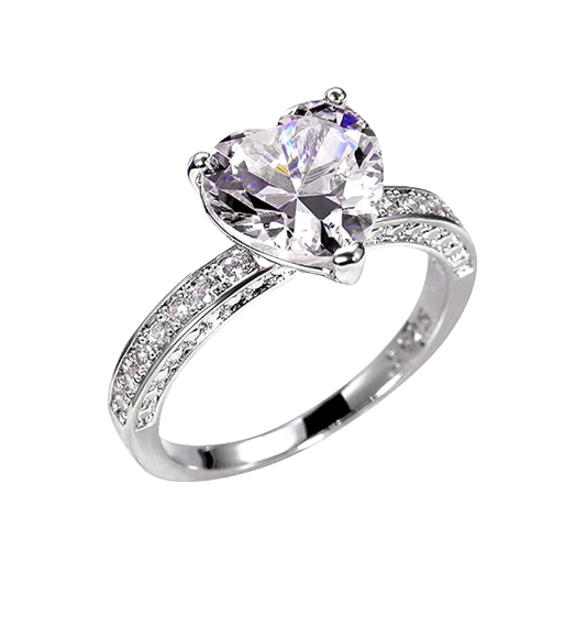 Ring with silver zircon heart - R047