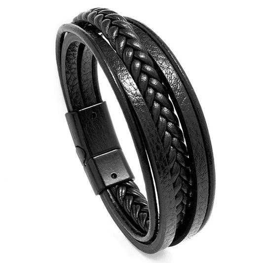 Black leather bracelet - br007