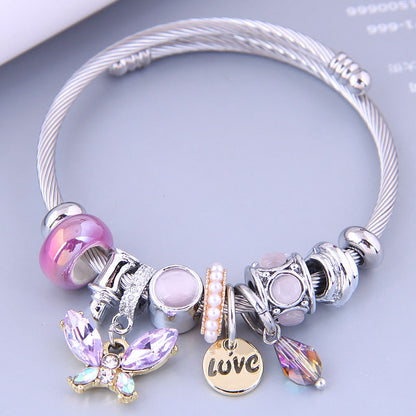 Bangle bracelet with purple/pink butterfly - BR047