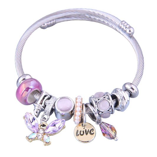 Bangle bracelet with purple/pink butterfly - BR047