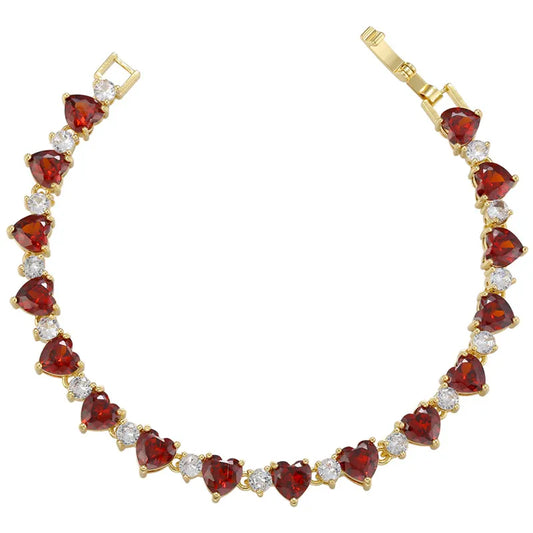 Bracelet with red zircon hearts - BR066