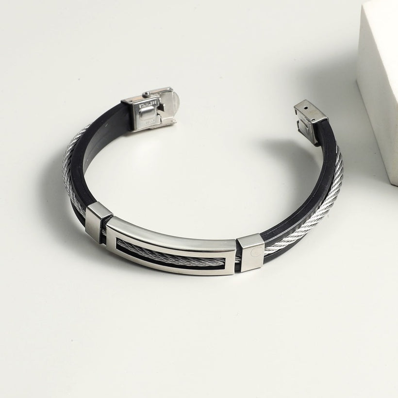 Leather and steel bracelet - br114