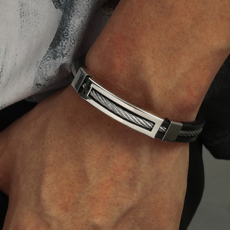 Leather and steel bracelet - br114