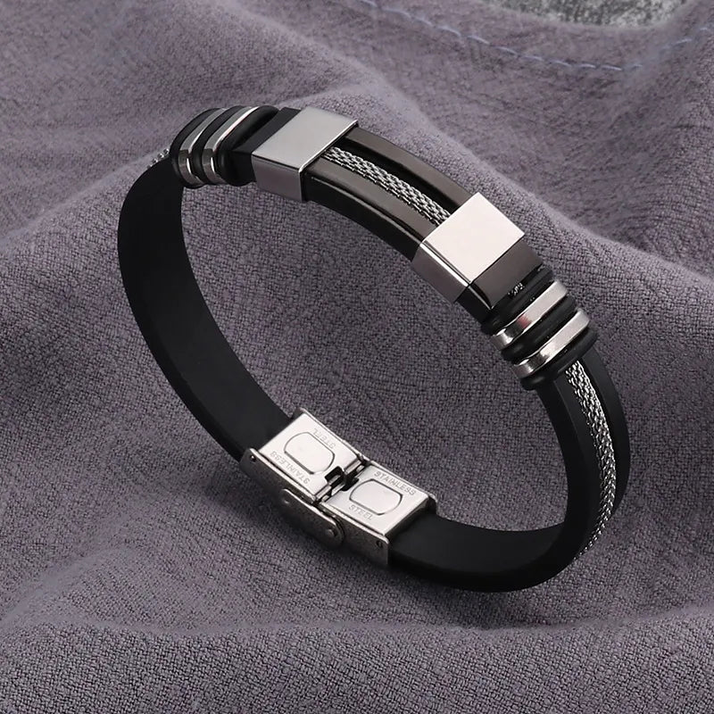 Black and silver steel bracelet - BR140