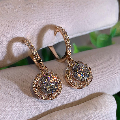 Dangling earrings rose gold with zircon - ea075