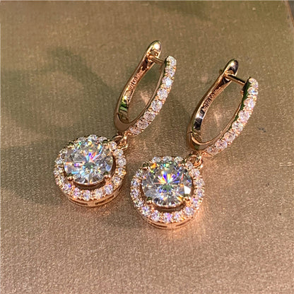 Dangling earrings rose gold with zircon - ea075