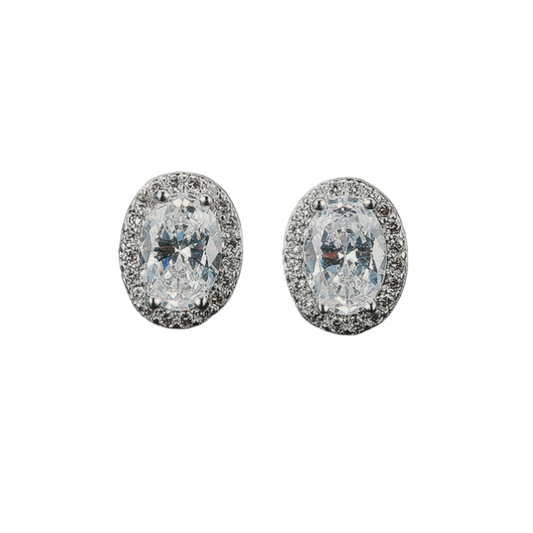Earrings studded with oval zircon and microzircon -ea205