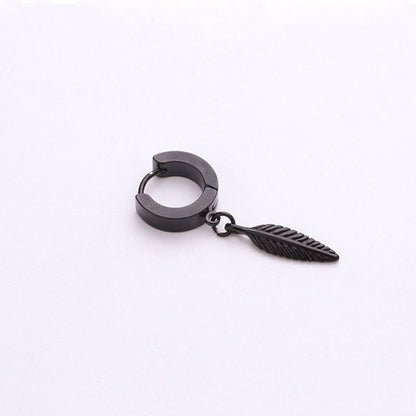 Σκουλαρίκι από ατσάλι με φτερό μαύρο - EA464