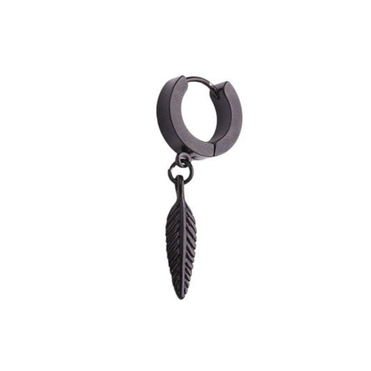 Σκουλαρίκι από ατσάλι με φτερό μαύρο - EA464
