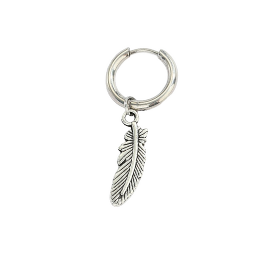 Steel earring with feather silver - ea283