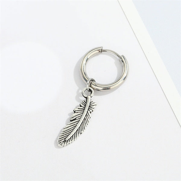Steel earring with feather silver - ea283