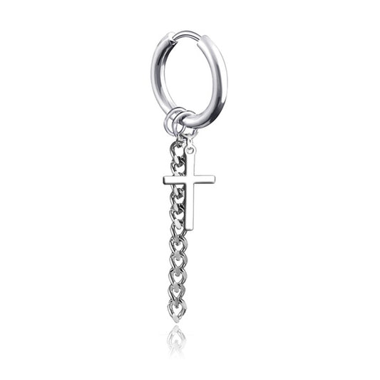 Steel cross and chain earring silver - EA544