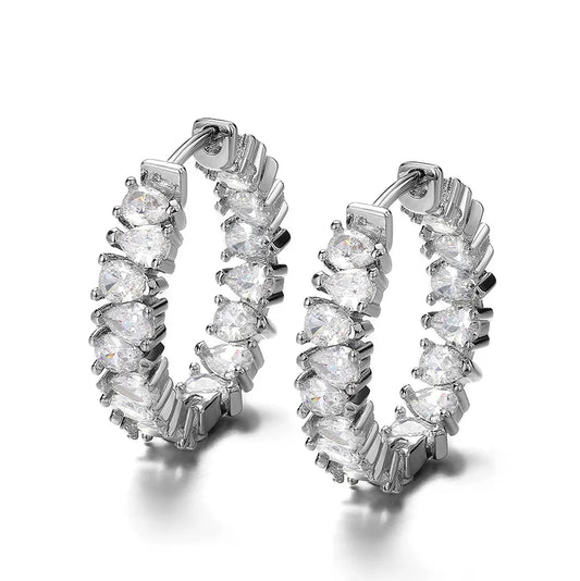 Hoop earrings in silver with teardrop zircon - ea313