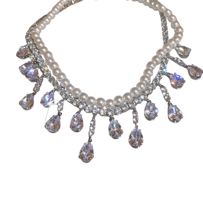 *Double necklace with pearls and zircon - NE059