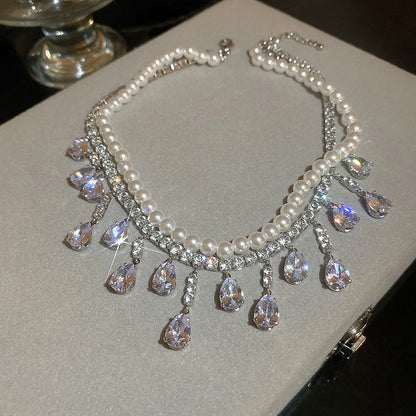 Collar doble con perlas y circonitas - NE059