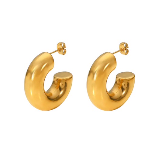 Steel Gold Hoop Earrings - EA126