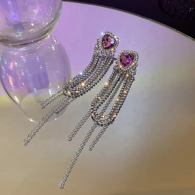 Long earrings with purple hearts - ea053