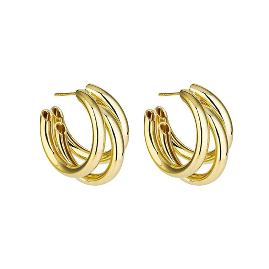 Gold triple hoop earrings - ea087