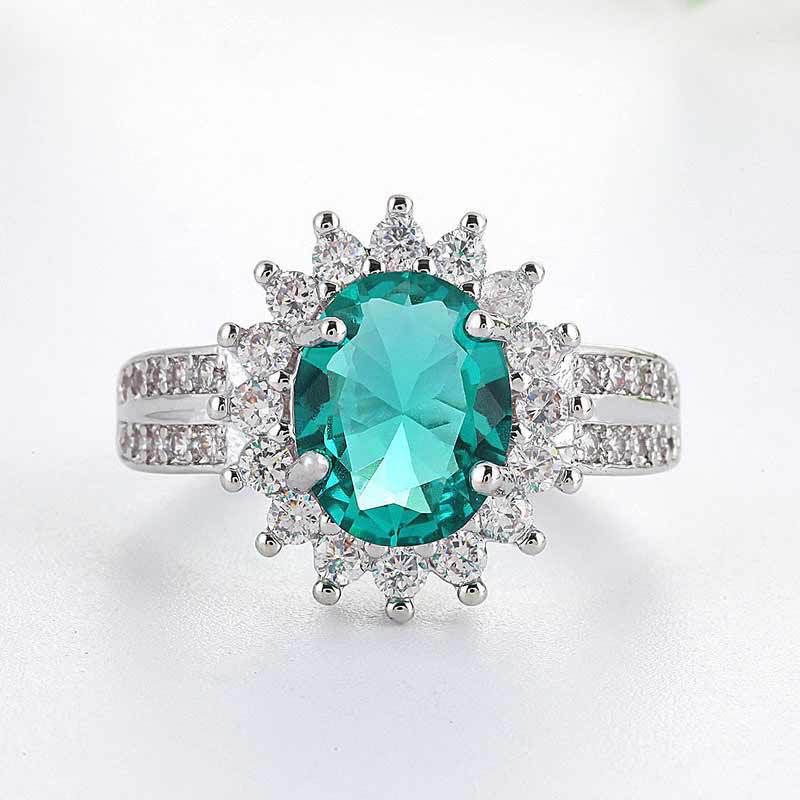 Sun ring with zircon and green stone - r134