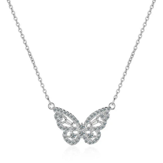 Collar mariposa de plata con circonitas - ne083