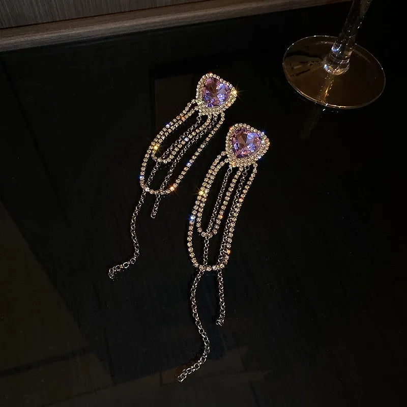 Long earrings with purple hearts - ea053