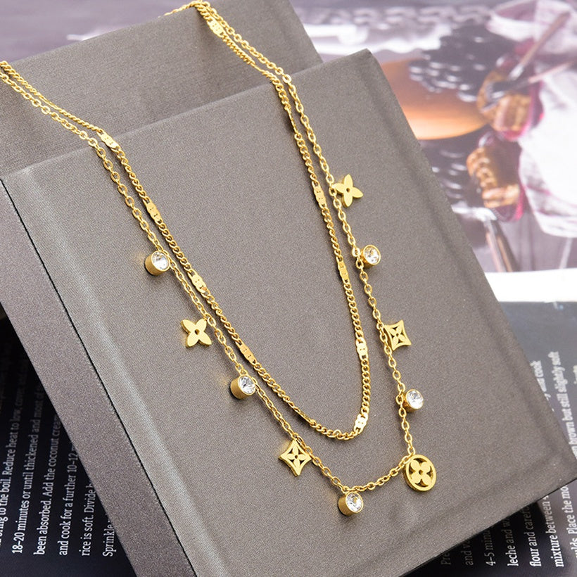 Double steel necklace with zircon - ne166