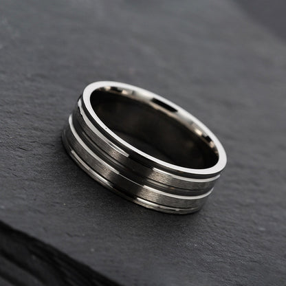 Δαχτυλίδι βέρα από ατσάλι με χάραξη περιμετρικά - R055