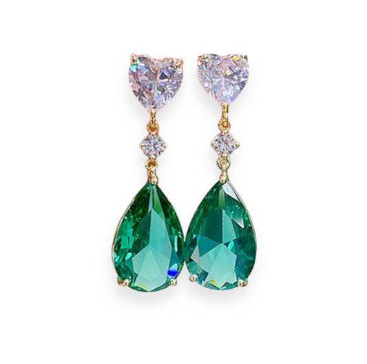 Heart and green crystal earrings - ea264