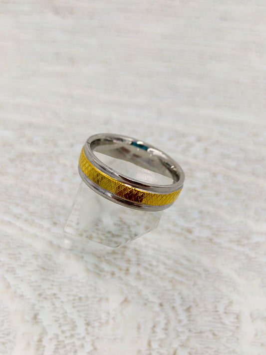 Steel wedding ring silver with gold line - R065