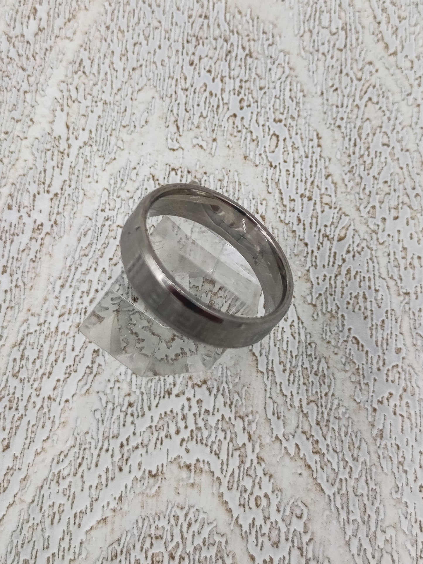 Steel ring with silver meander - R050