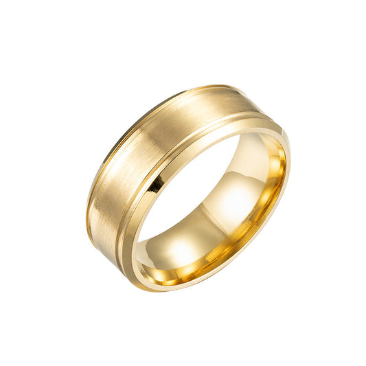 Wide wedding ring made of steel in gold - R030