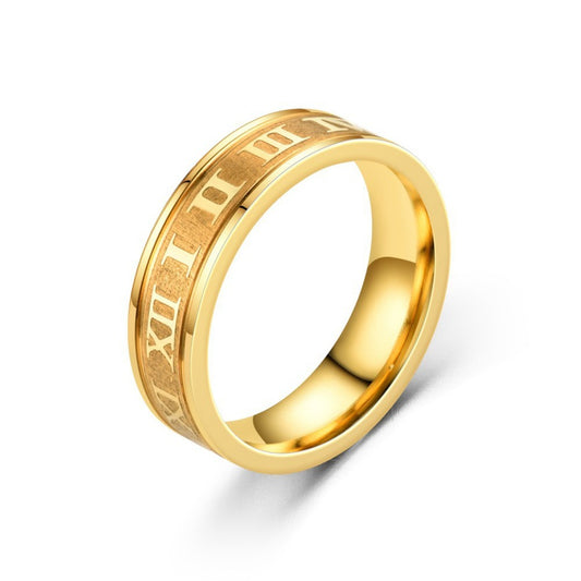 Δαχτυλίδι βέρα από ατσάλι σε χρυσό με λατινικούς αριθμούς - R096