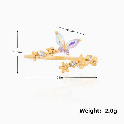 Δαχτυλίδι με ιριδίζουσα πεταλούδα από zircon - R110