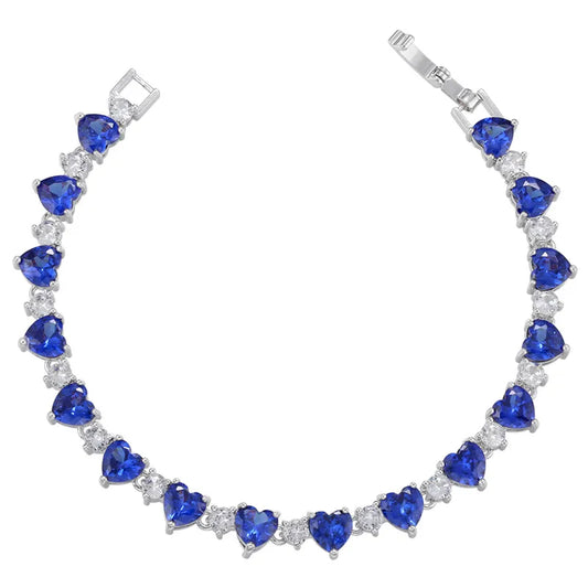 Bracelet with blue zircon hearts - BR090