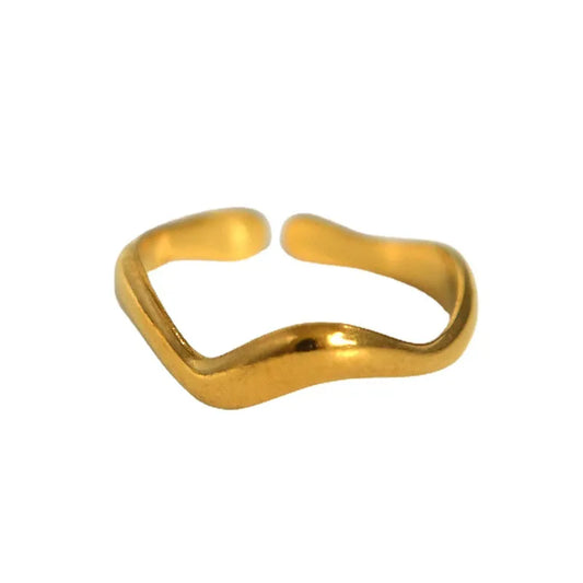 Δαχτυλίδι χρυσό ατσάλινο με σχήμα κύματος - R154