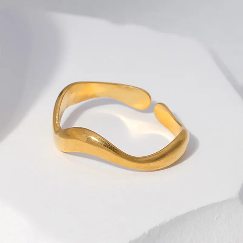 Ring gold steel with wave shape - R154