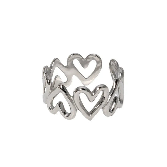 Steel ring with silver hearts - R136