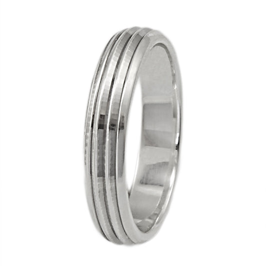 Steel wedding ring with silver stripes - R060