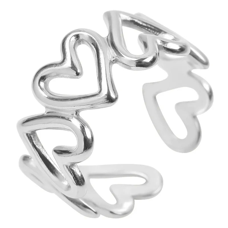 Steel ring with silver hearts - R136